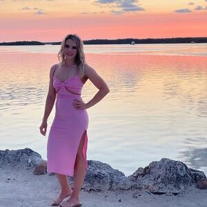 Pink Lily HIT THE DANCE FLOOR PINK CUT OUT MIDI DRESS XS